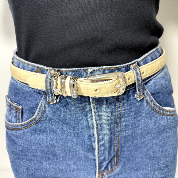 Brighton Belt Women Medium 30 Ivory Leather Charms Western Country Boho Festival